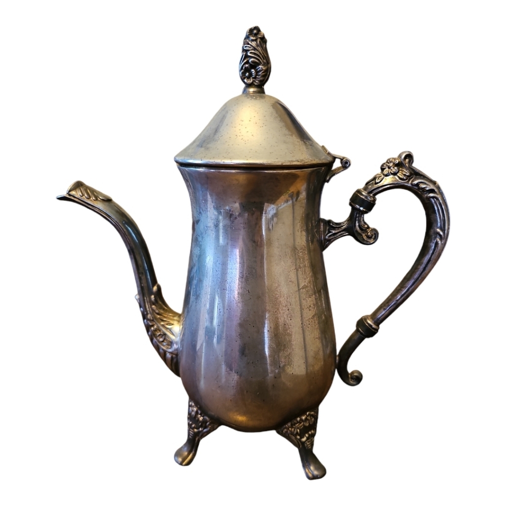 Vintage Silver Teapot with Ornate Handle and Spout Coffee & Tea Accessories